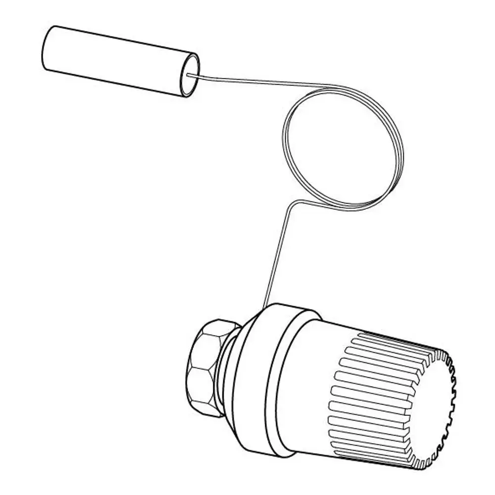 Temperaturbegrenzer von Uponor mit rippierter Oberfläche und Anschlussmöglichkeiten, ausgestattet mit einer Feder und einem Schutzdeckel, zur Regelung der Temperatur in Heizsystemen.